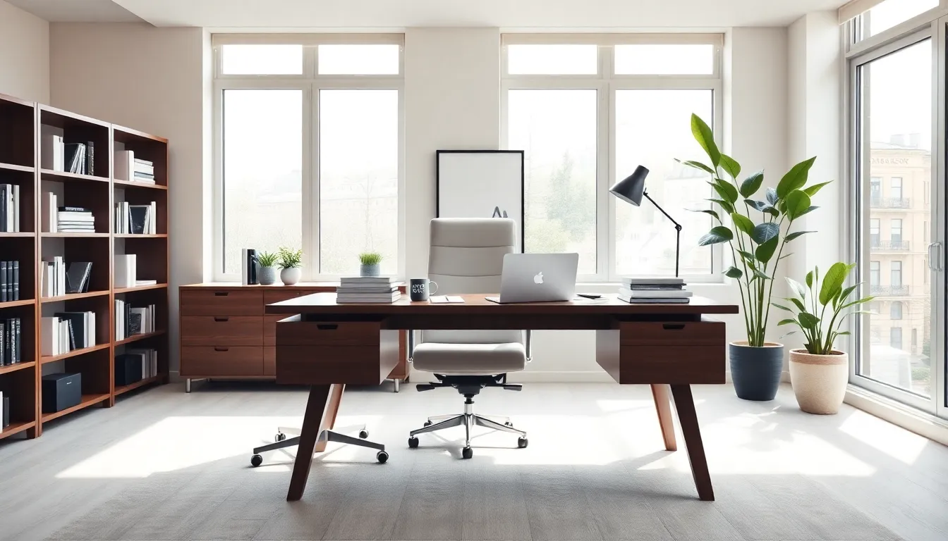 stylish home office with a sophisticated executive desk.